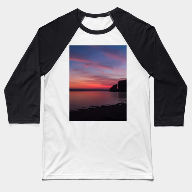 Silhouetted rock stack at a red sunset beach Baseball T-Shirt by kall3bu